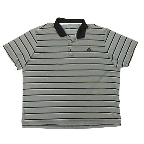 Adidas Men's Grey Black n White Striped Golf Polo - Size XXL - Picture 1 of 7